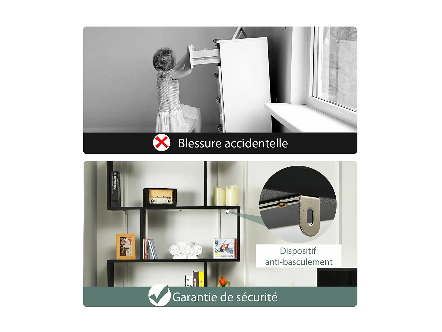 S-vormige boekenkast, 6-laags plank, anti-kantelopslag, 80 x 23 x 191 cm, voor woonkamer, slaapkamer, kantoor, zwart