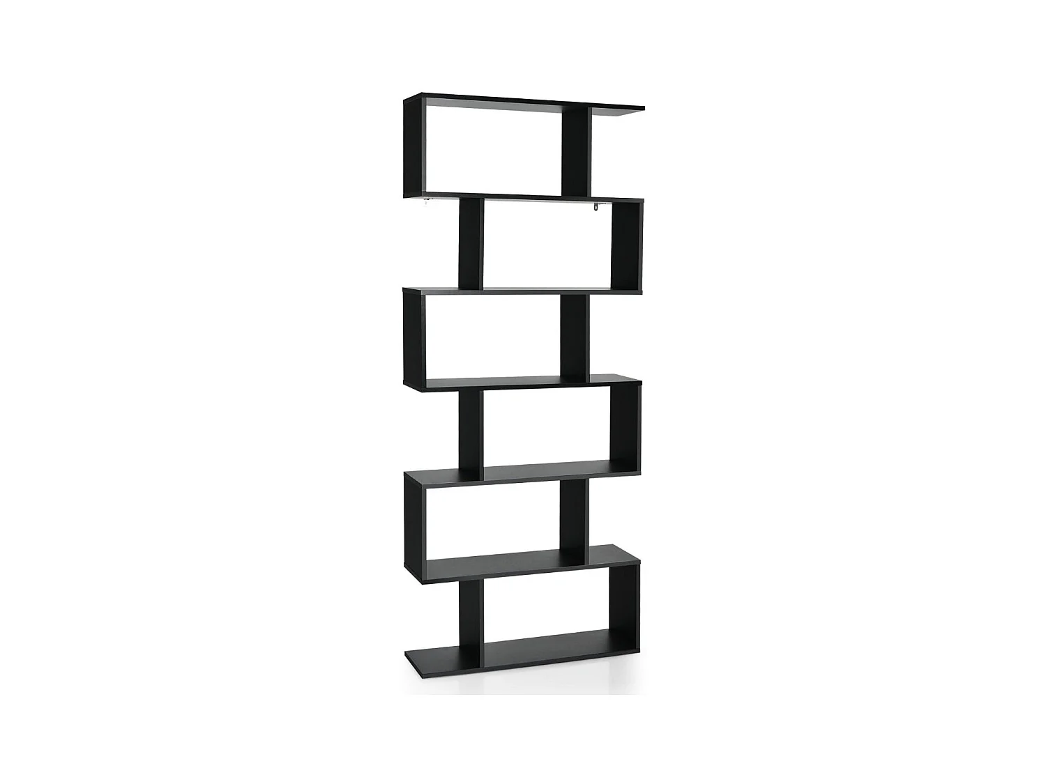 Bibliothèque en Forme de S, Étagère à 6 Niveaux, Meuble de Rangement avec Anti-basculement, 80 x 23 x 191 cm, pour Salon, Chambre, Bureau, Noir