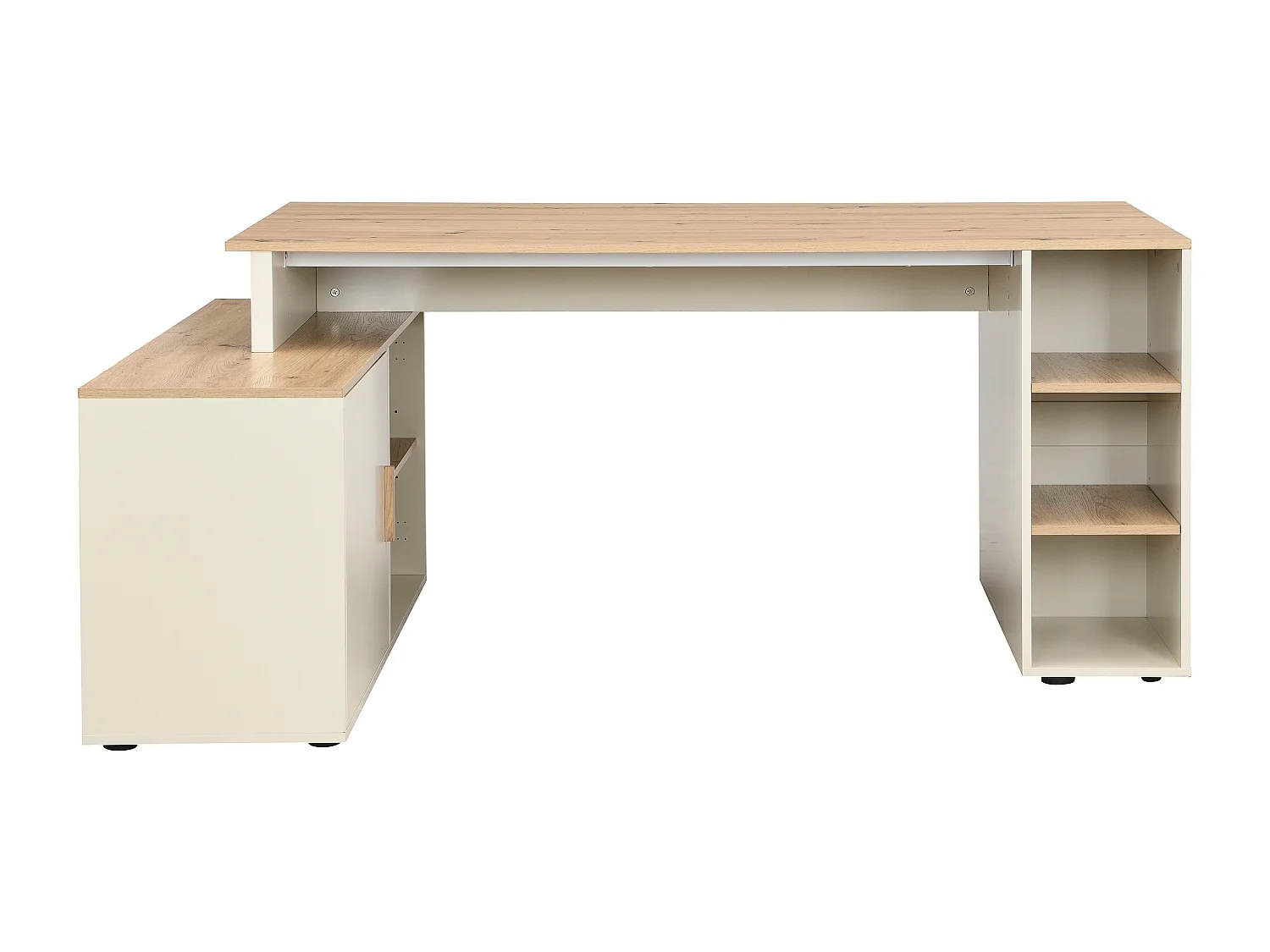 Bureau d'angle avec rangements - MDF - Beige et naturel - ROMIARA