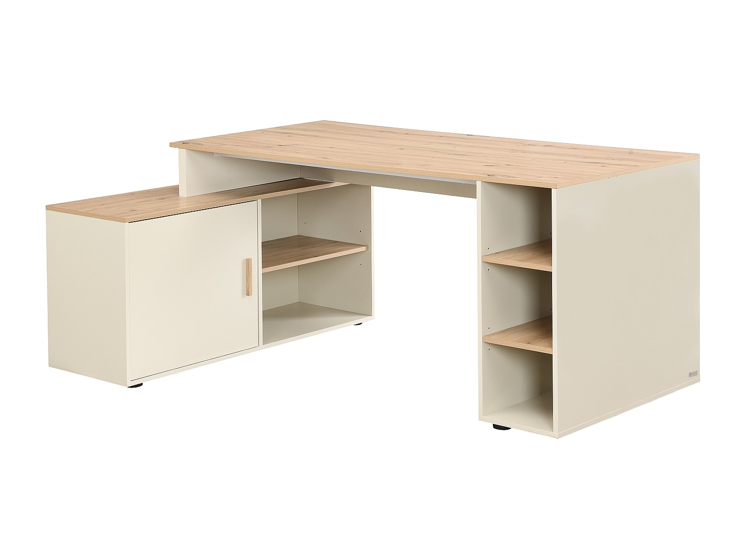 Eckschreibtisch mit Stauraum - MDF - Beige und Natur - ROMIARA günstig online kaufen