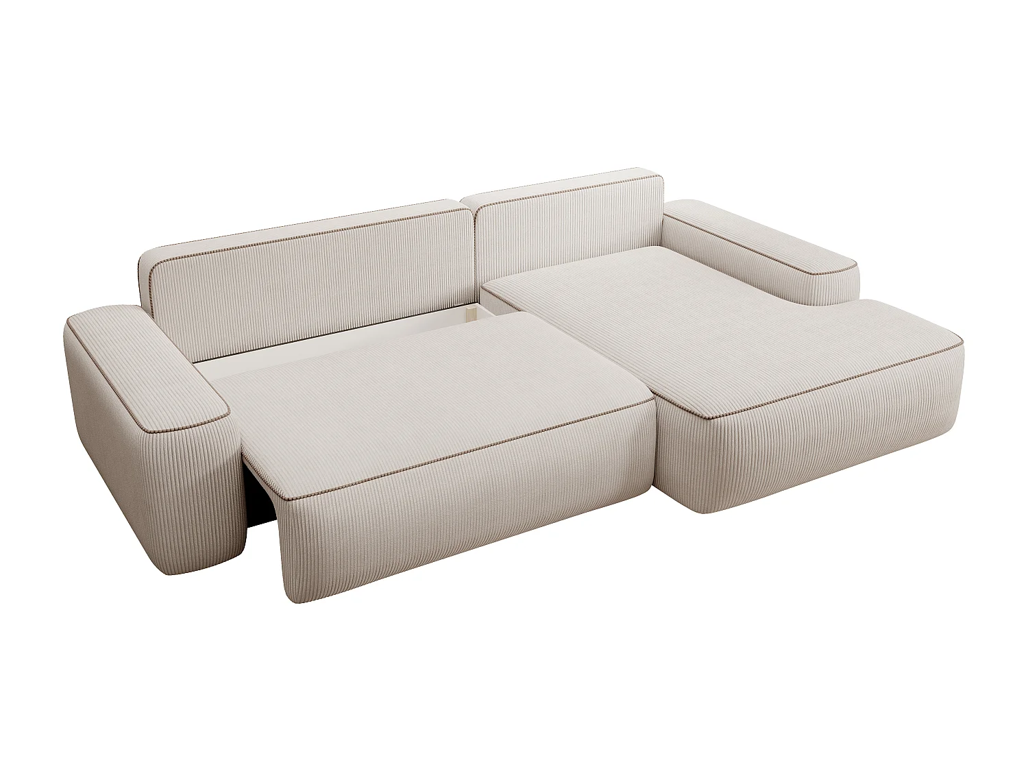 Canapé d'angle droit convertible en velours côtelé beige ZOMELA