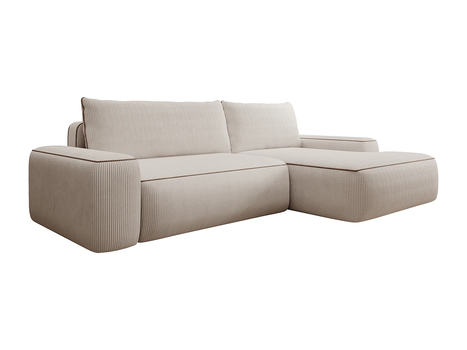 Canapé d'angle droit convertible en velours côtelé beige ZOMELA