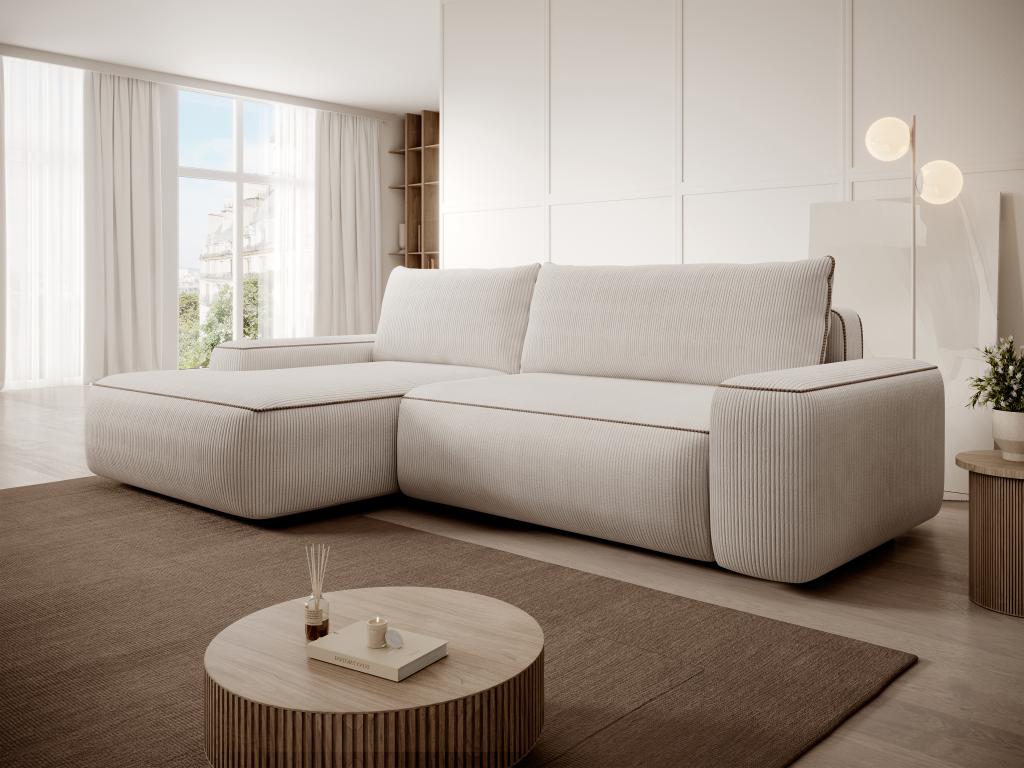 Ecksofa mit Schlaffunktion - Ecke links - Cord - Beige - ZOMELA günstig online kaufen