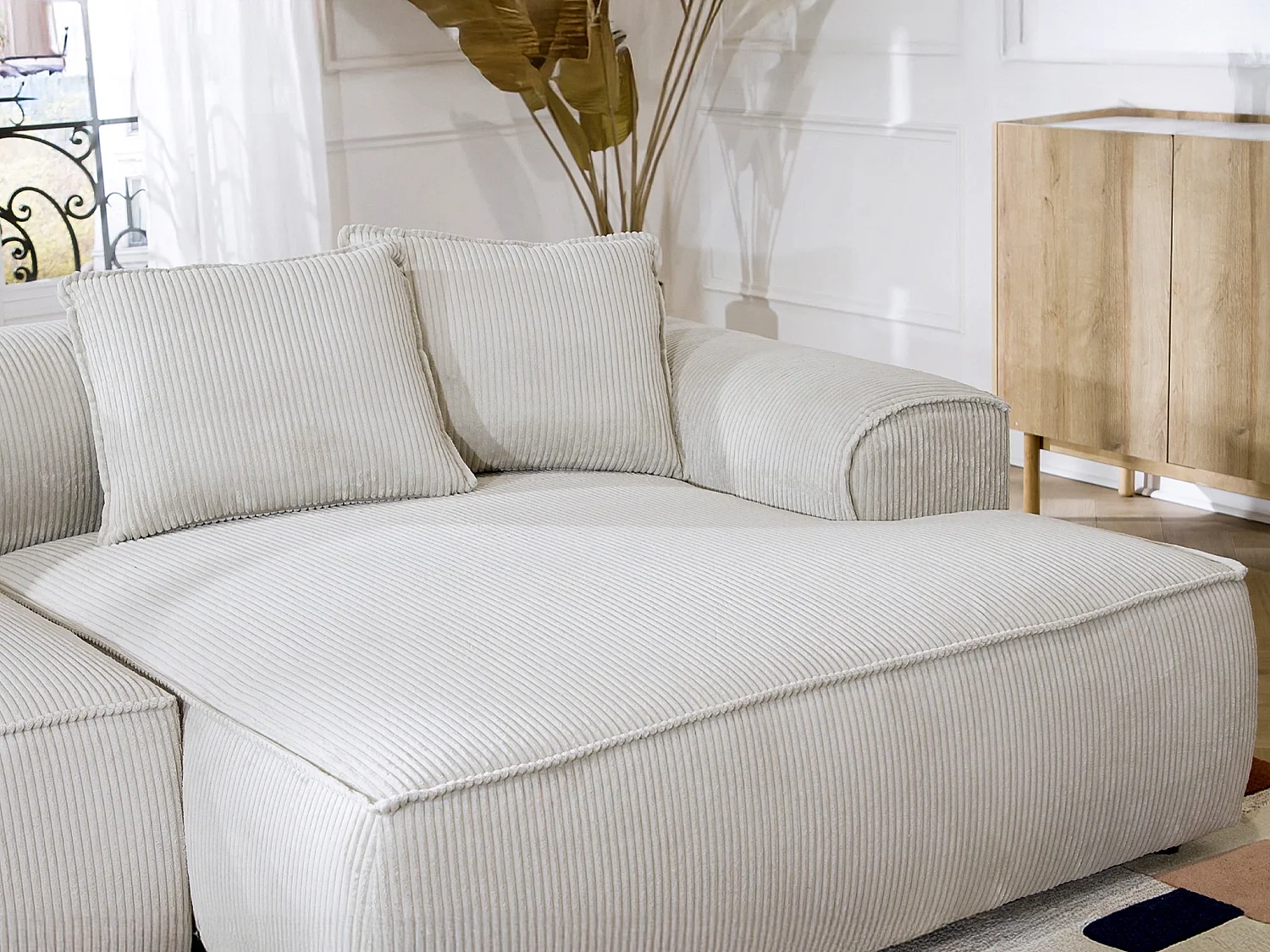 Canapé d'angle droit en velours côtelé beige ERYNEL