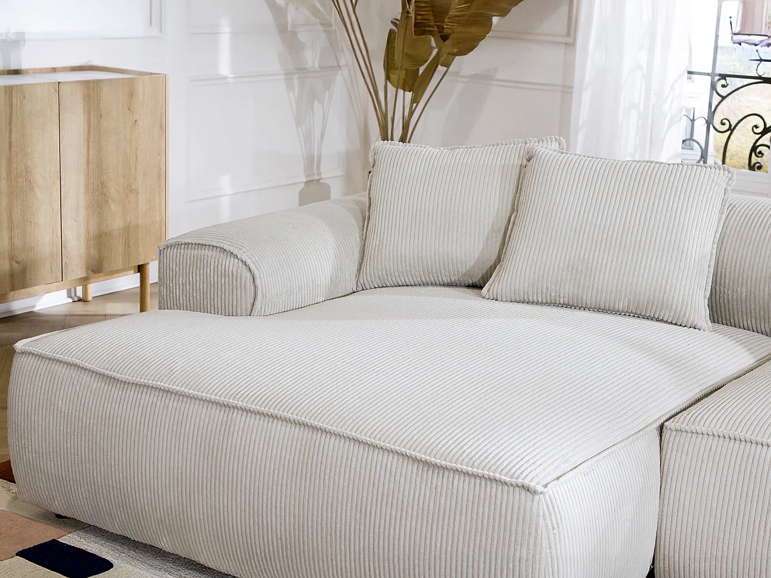 Zitbank met hoek links in beige ribfluweel ERYNEL