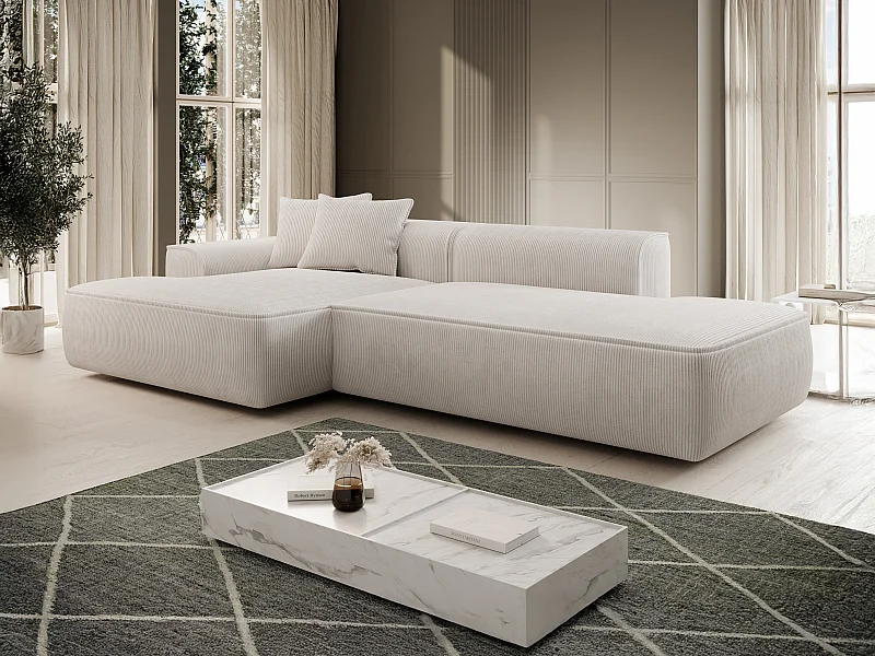 Canapé d'angle gauche en velours côtelé beige ERYNEL