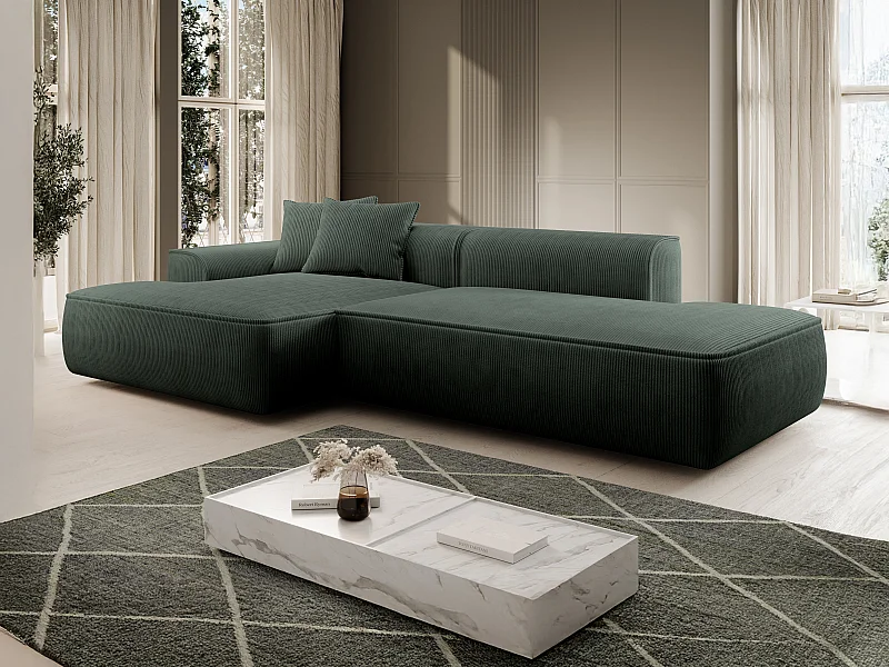 Ecksofa - Ecke links - Cord - Grün - Tannengrün - ERYNEL