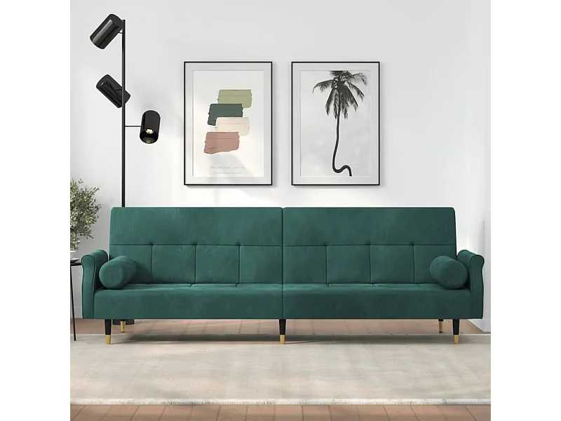 Sofá cama con cojines terciopelo verde oscuro