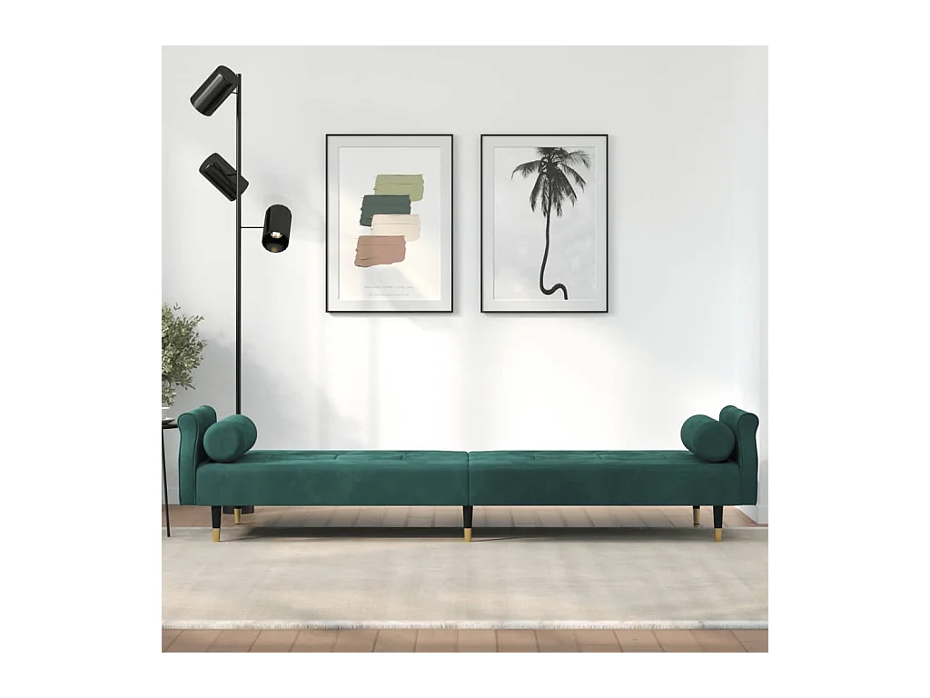Canapé-lit avec coussins vert foncé velours