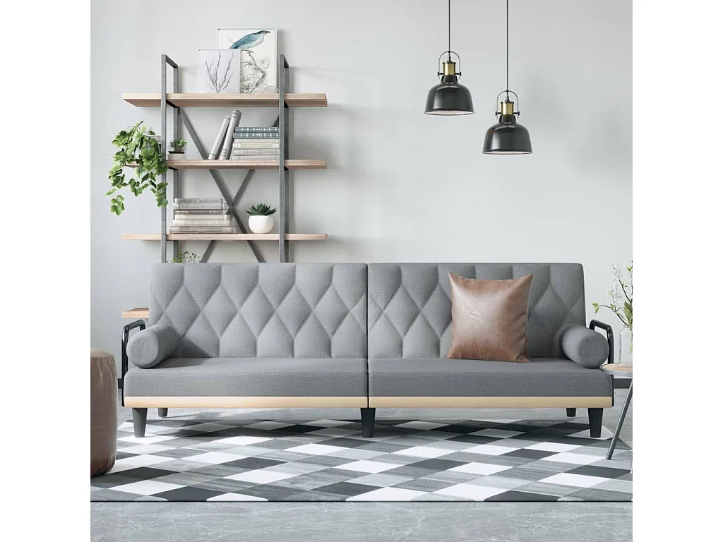 Canapé-lit avec accoudoirs gris clair tissu