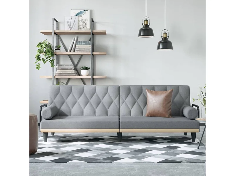 Canapé-lit avec accoudoirs gris clair tissu