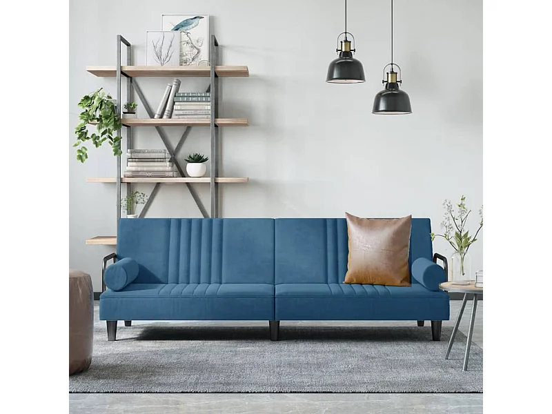Canapé-lit avec accoudoirs bleu velours