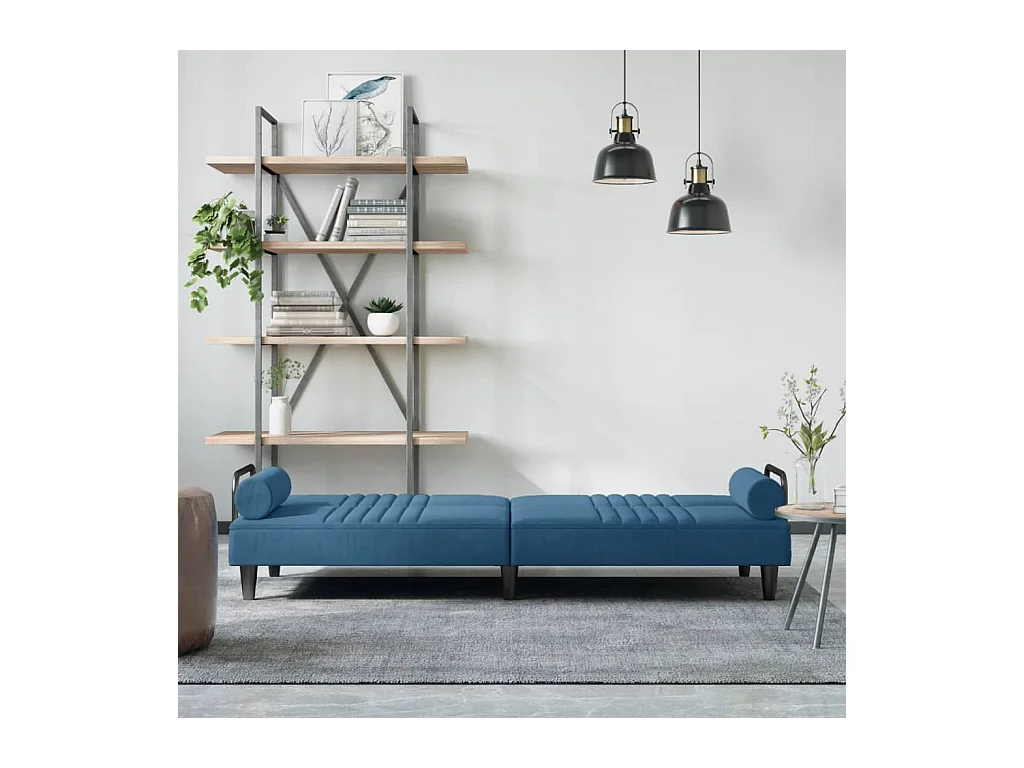 Slaapbank met armleuningen fluweel blauw