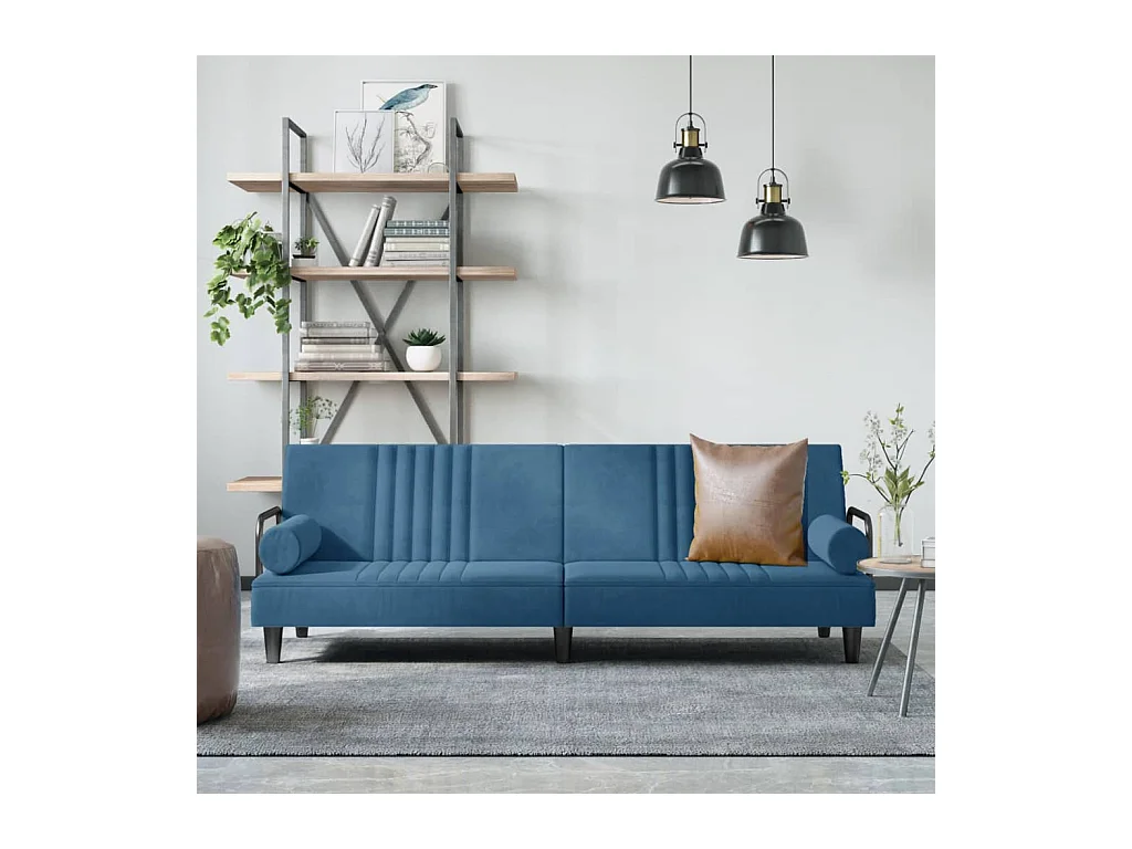 Slaapbank met armleuningen fluweel blauw