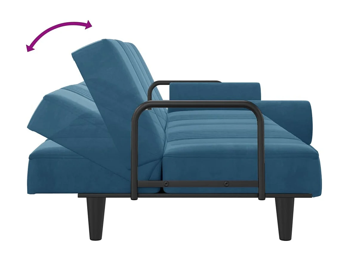 Canapé-lit avec accoudoirs bleu velours