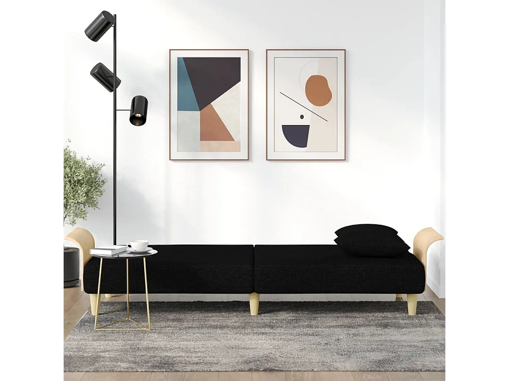 Slaapbank met armleuningen stof zwart