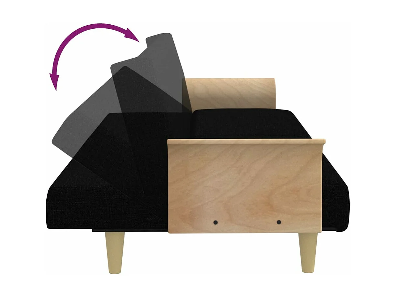 Slaapbank met armleuningen stof zwart