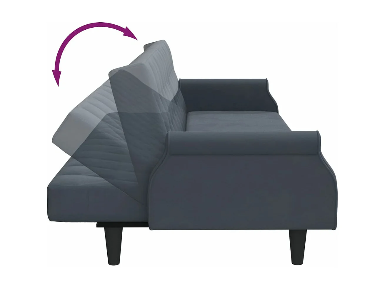 Slaapbank met armleuningen fluweel donkergrijs