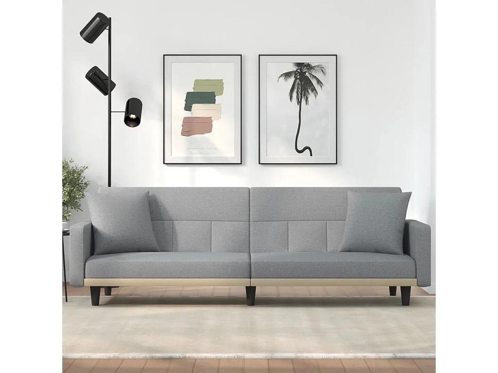Canapé-lit avec coussins gris clair tissu