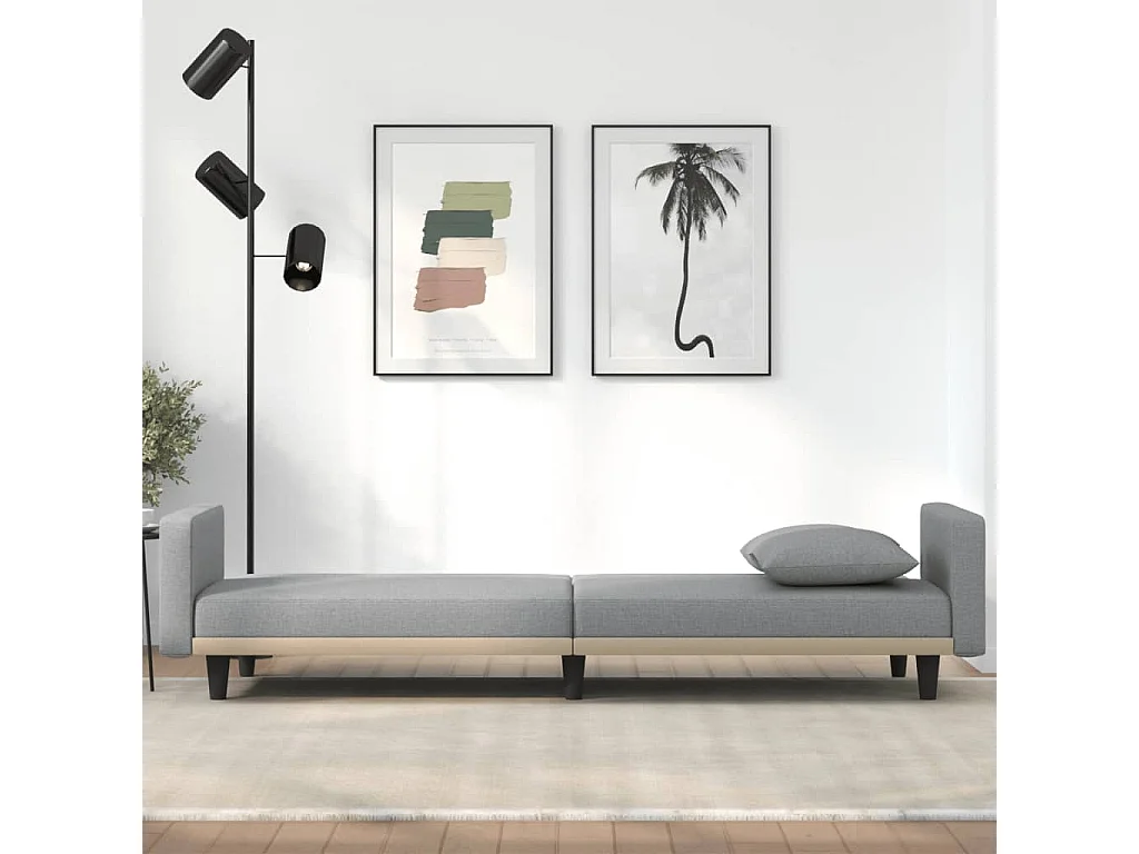 Canapé-lit avec coussins gris clair tissu