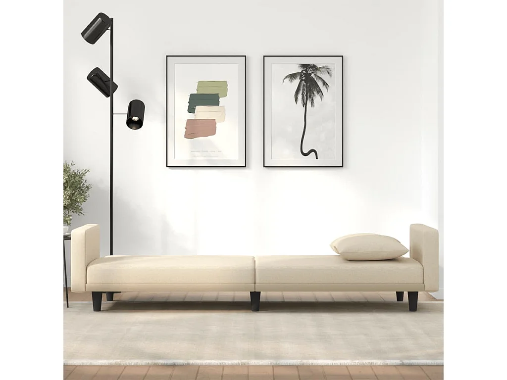 Sofá cama con cojines tela color crema