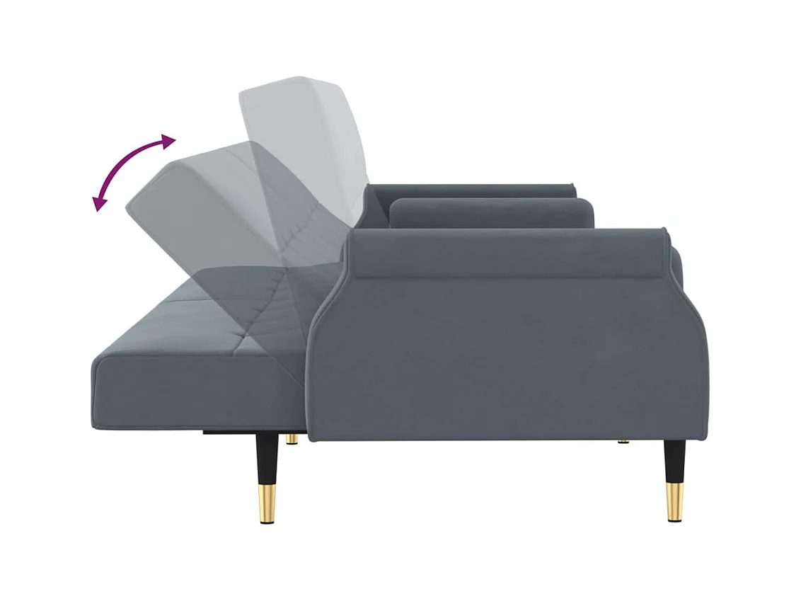 Canapé-lit avec coussins gris foncé velours