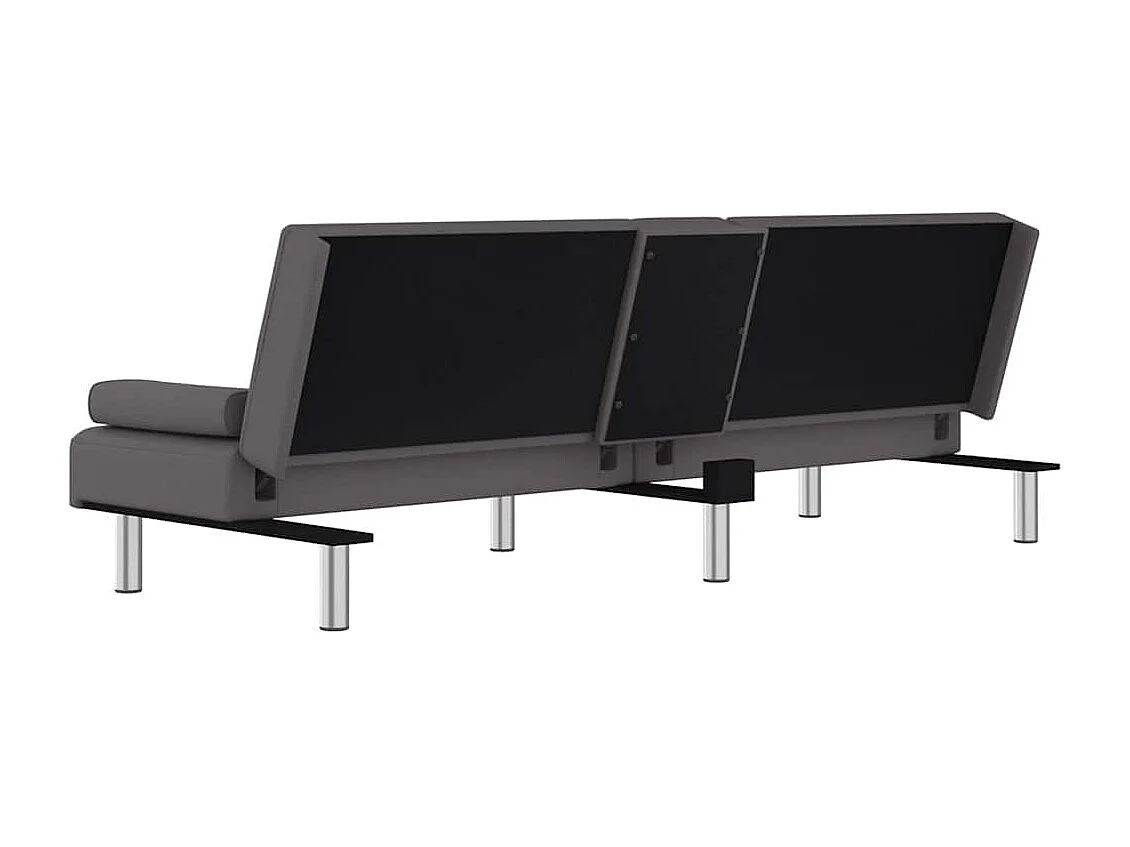 Sofá-cama com suporte para copos couro artificial cinzento