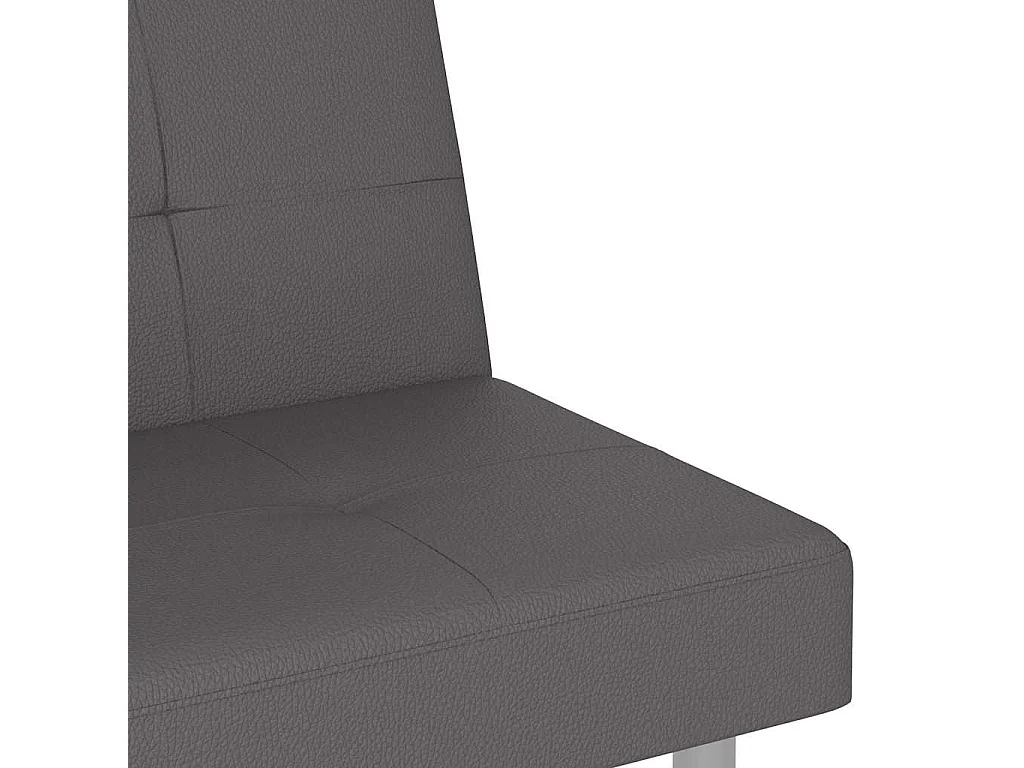 Sofá-cama com suporte para copos couro artificial cinzento