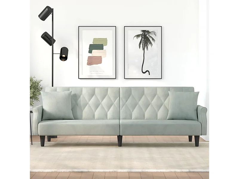 Sofá cama con reposabrazos terciopelo gris claro