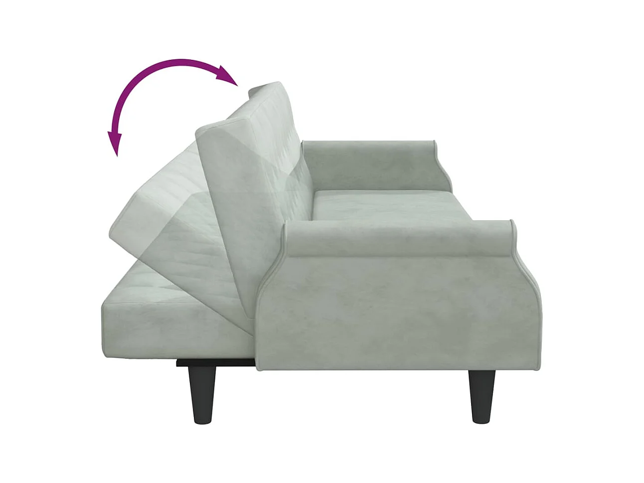 Slaapbank met armleuningen fluweel lichtgrijs