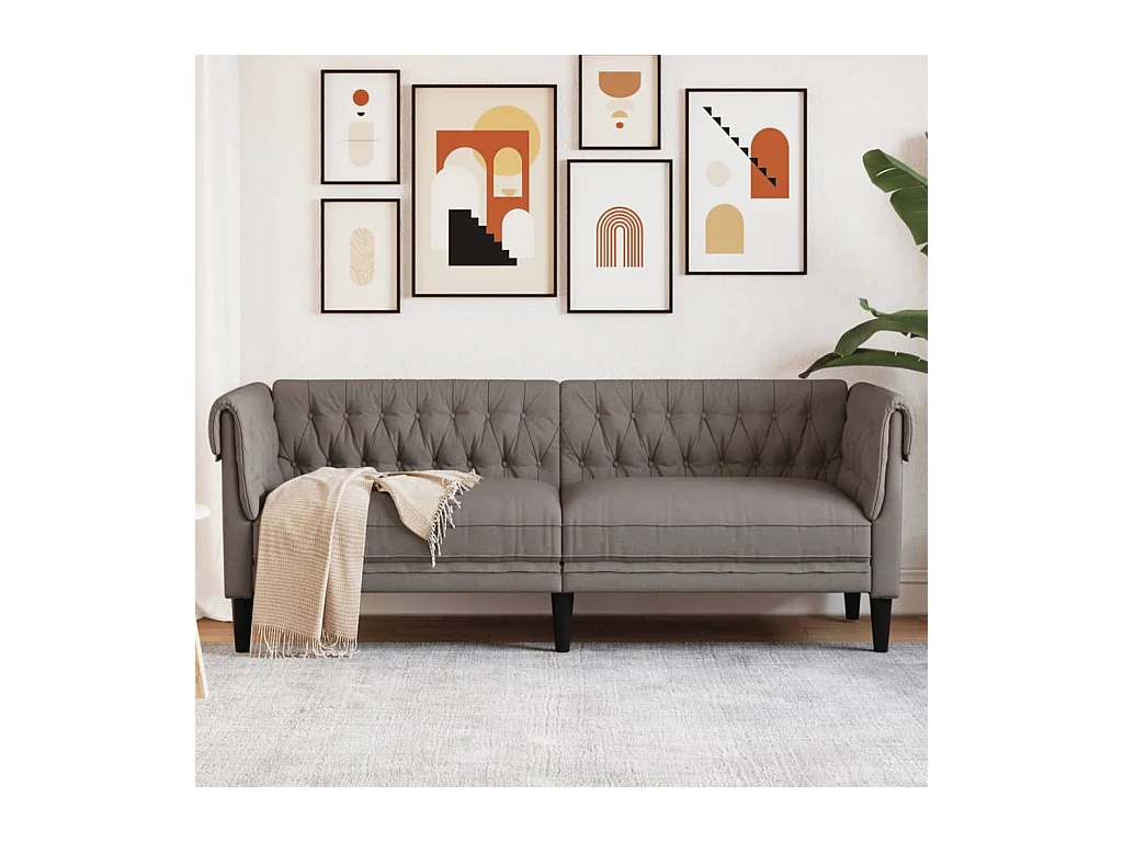 Canapé Chesterfield 3 places taupe tissu