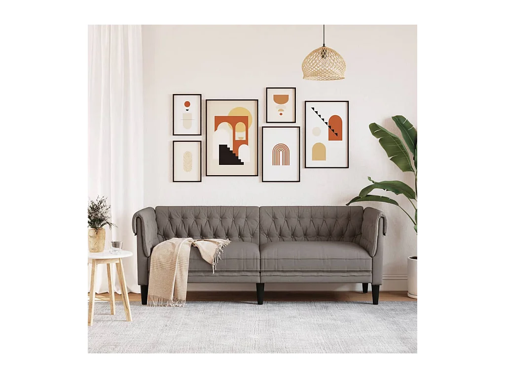 Canapé Chesterfield 3 places taupe tissu