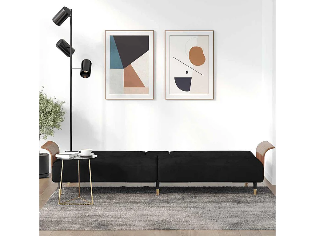 Sofá cama con portavasos terciopelo negro
