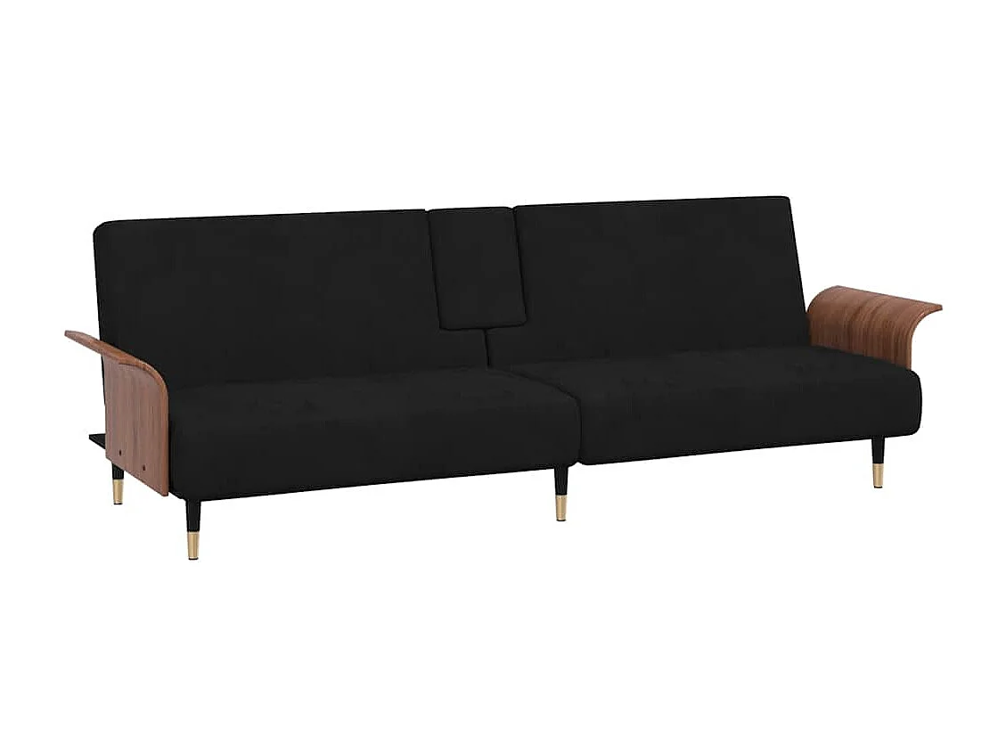 Sofá cama con portavasos terciopelo negro