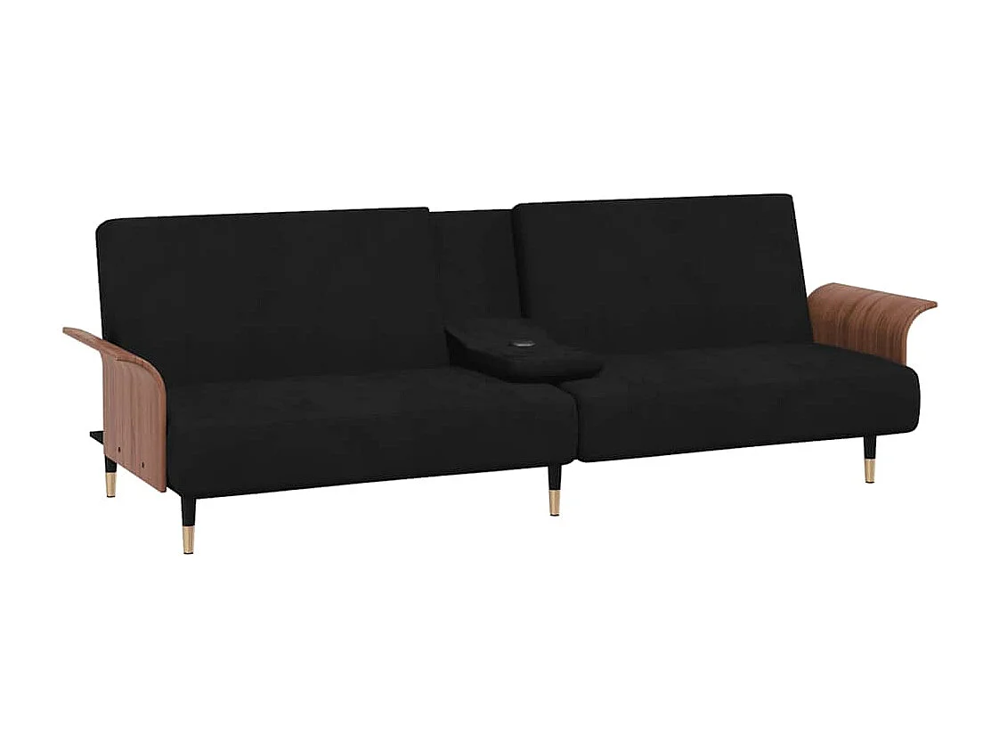 Sofá cama con portavasos terciopelo negro