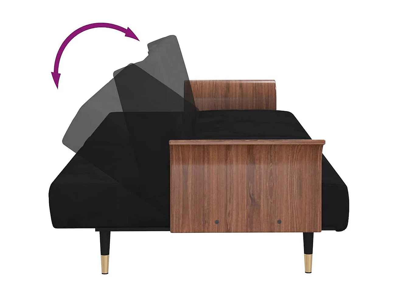Sofá cama con portavasos terciopelo negro