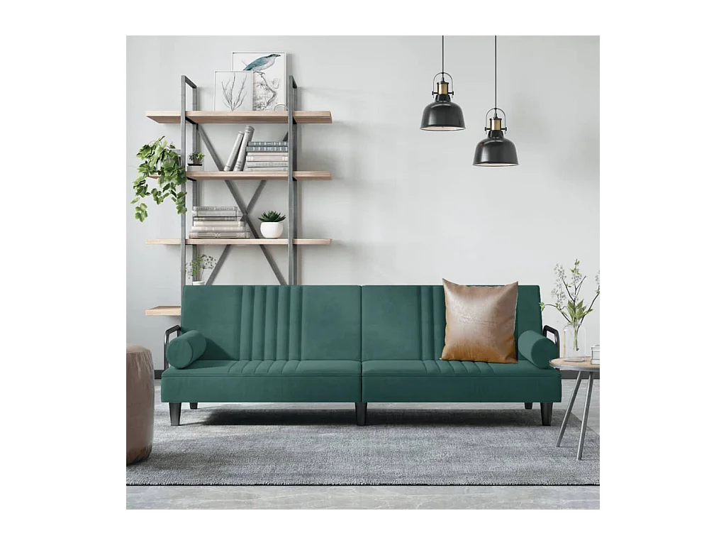 Canapé-lit avec accoudoirs vert foncé velours