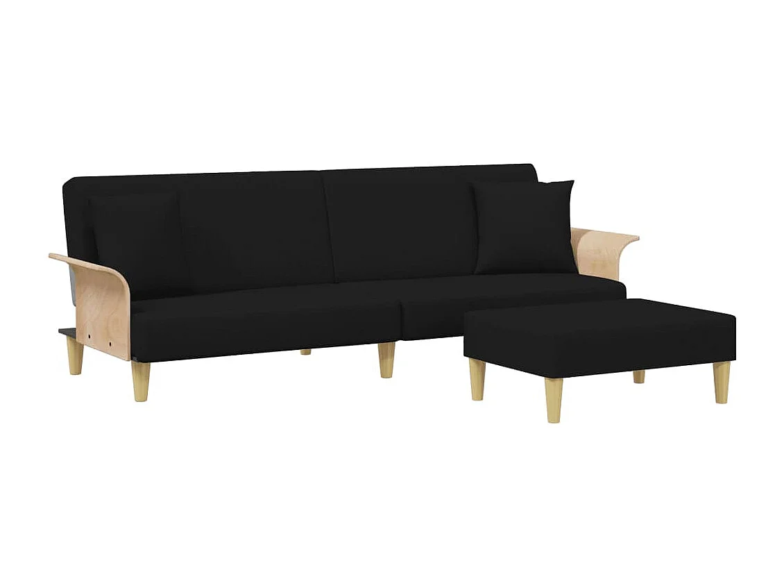 Canapé-lit à 2 places et oreillers et repose-pied noir velours