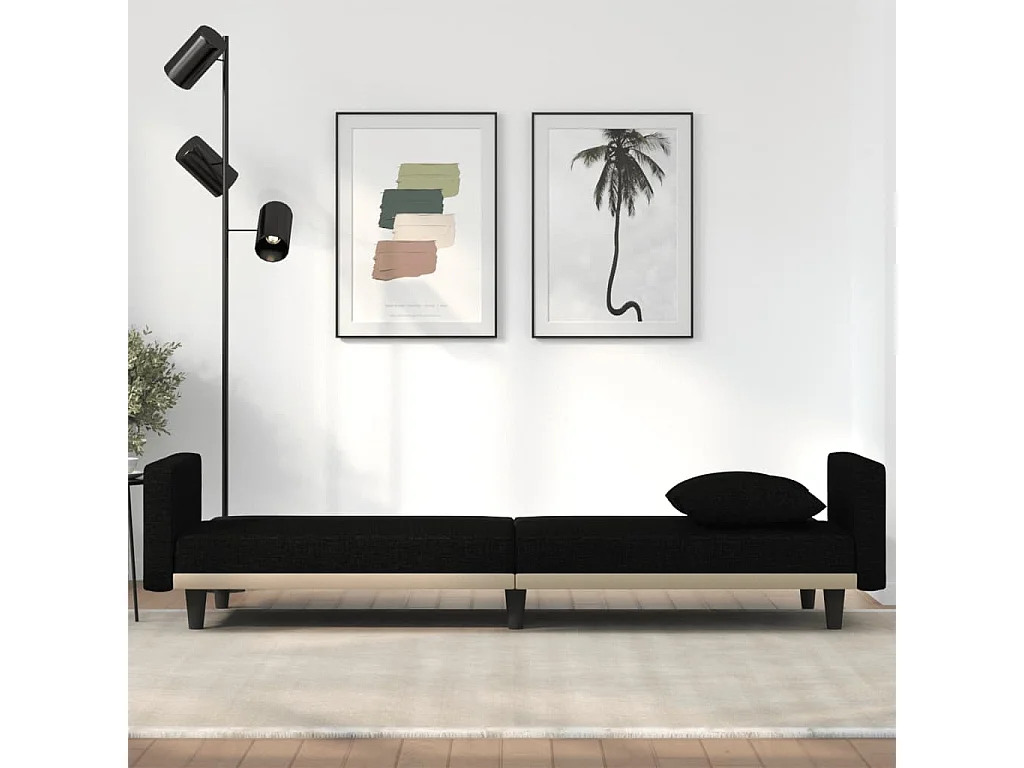 Canapé-lit avec coussins noir tissu