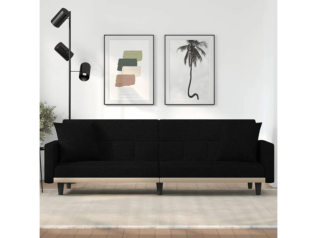 Canapé-lit avec coussins noir tissu