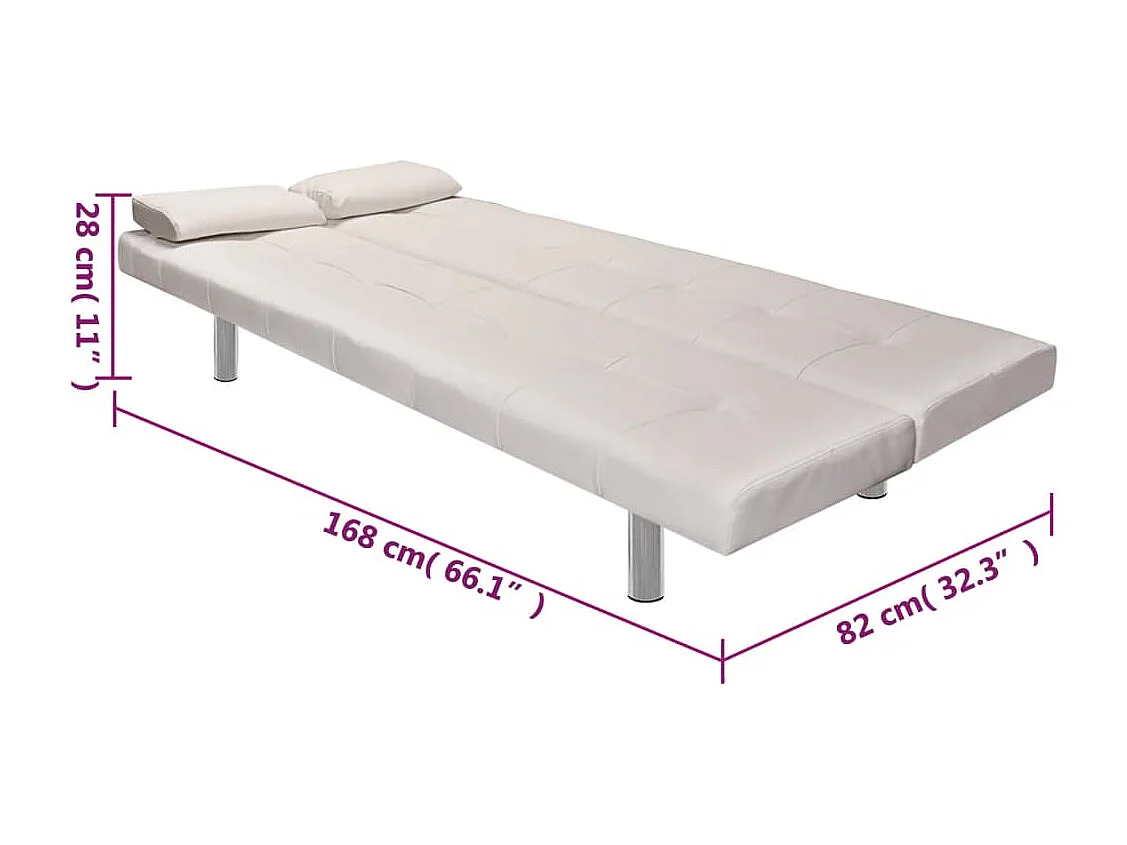 Canapé-lit réglable avec deux oreillers Similicuir Blanc crème