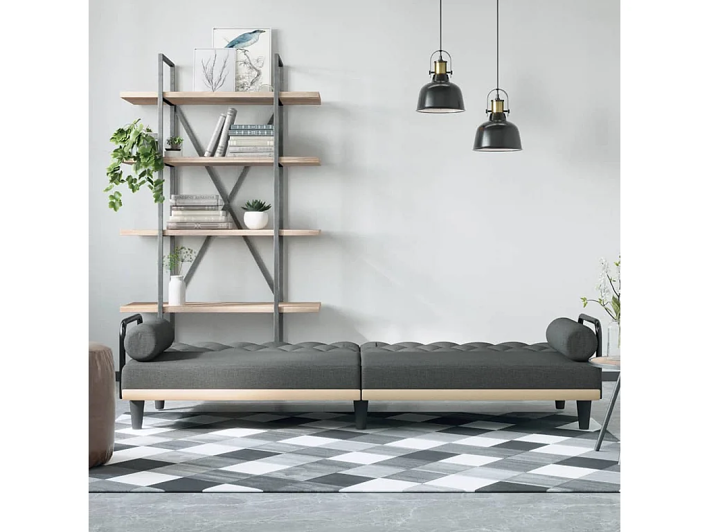 Canapé-lit avec accoudoirs gris foncé tissu