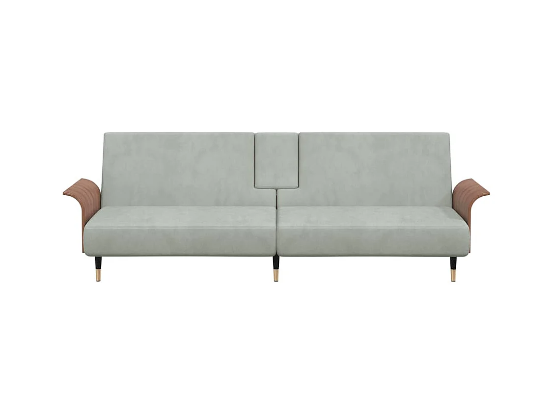 Canapé-lit avec porte-gobelets gris clair velours