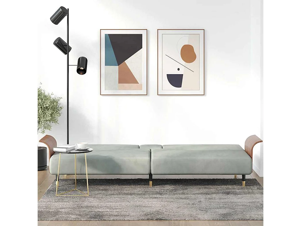 Canapé-lit avec porte-gobelets gris clair velours