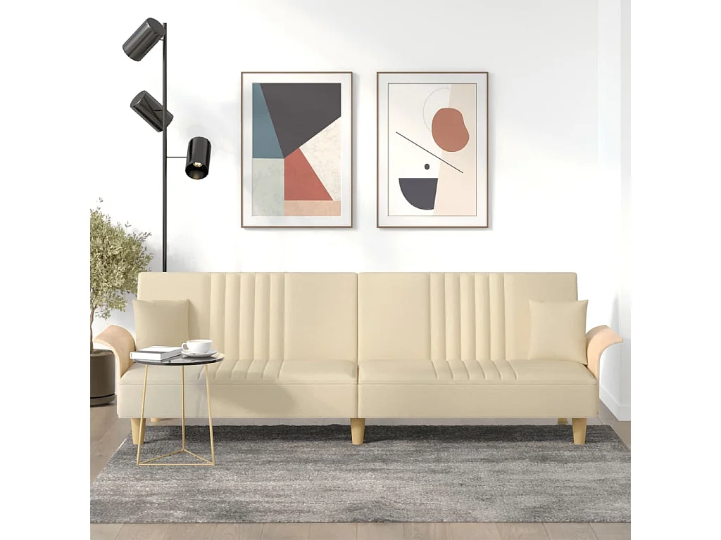 Sofá-cama com apoio de braços tecido cor creme