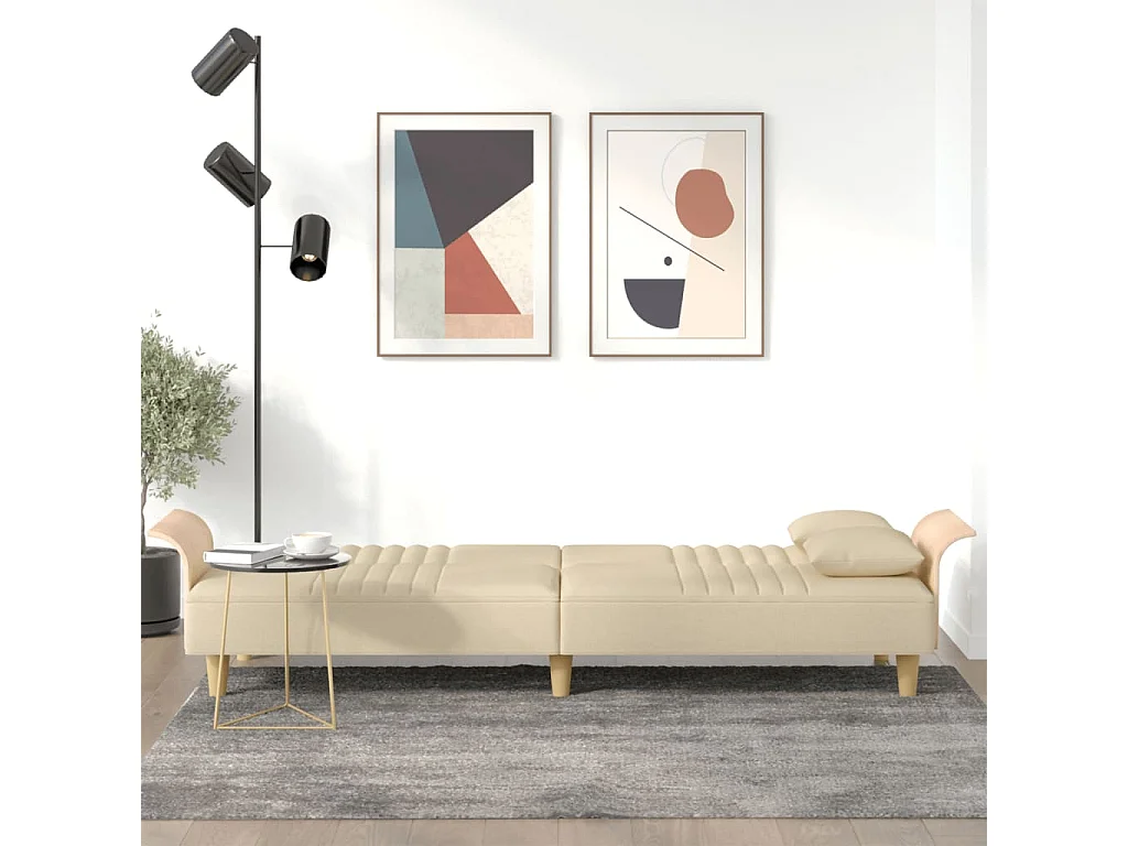 Sofá-cama com apoio de braços tecido cor creme