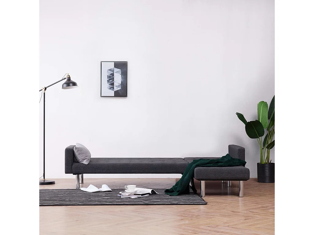 Canapé d'angle convertible clic-clac 3 places en tissu gris foncé