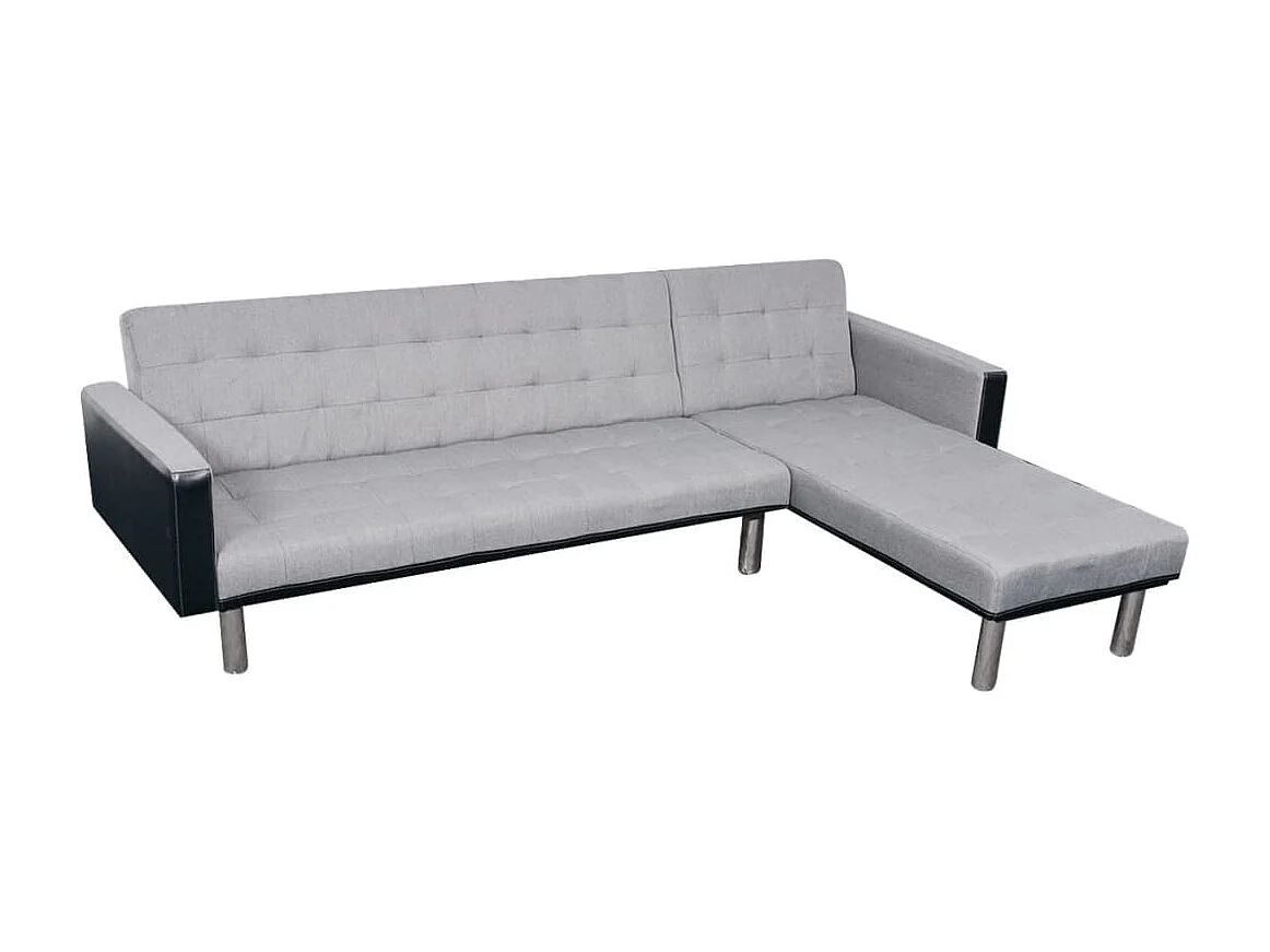 Sofá-cama em forma de L tecido preto e cinzento