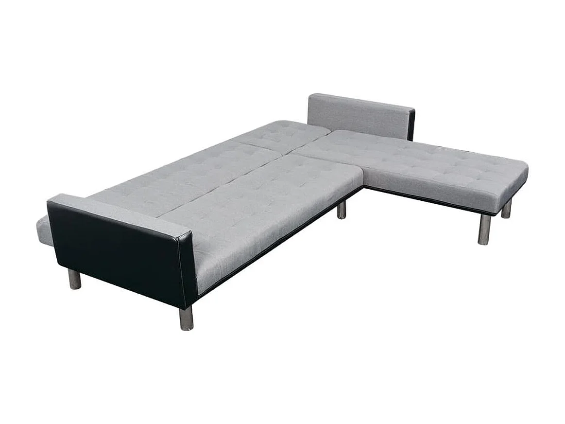 Sofá-cama em forma de L tecido preto e cinzento