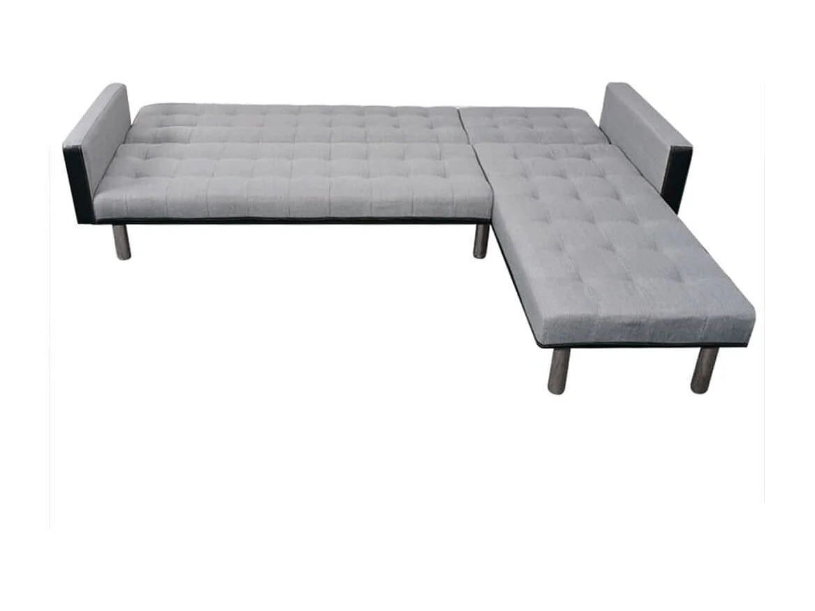 Sofá-cama em forma de L tecido preto e cinzento